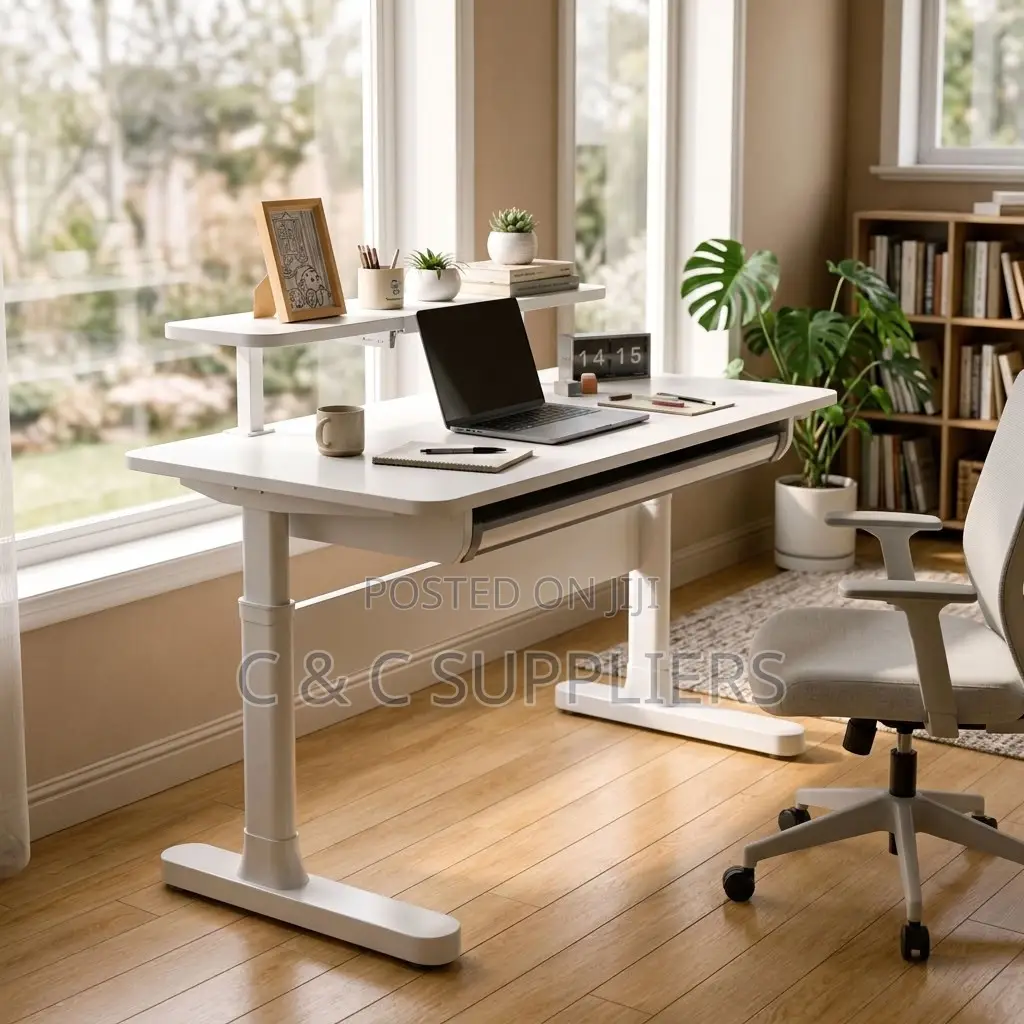 White Manual Adjustable Study Desk-120cm