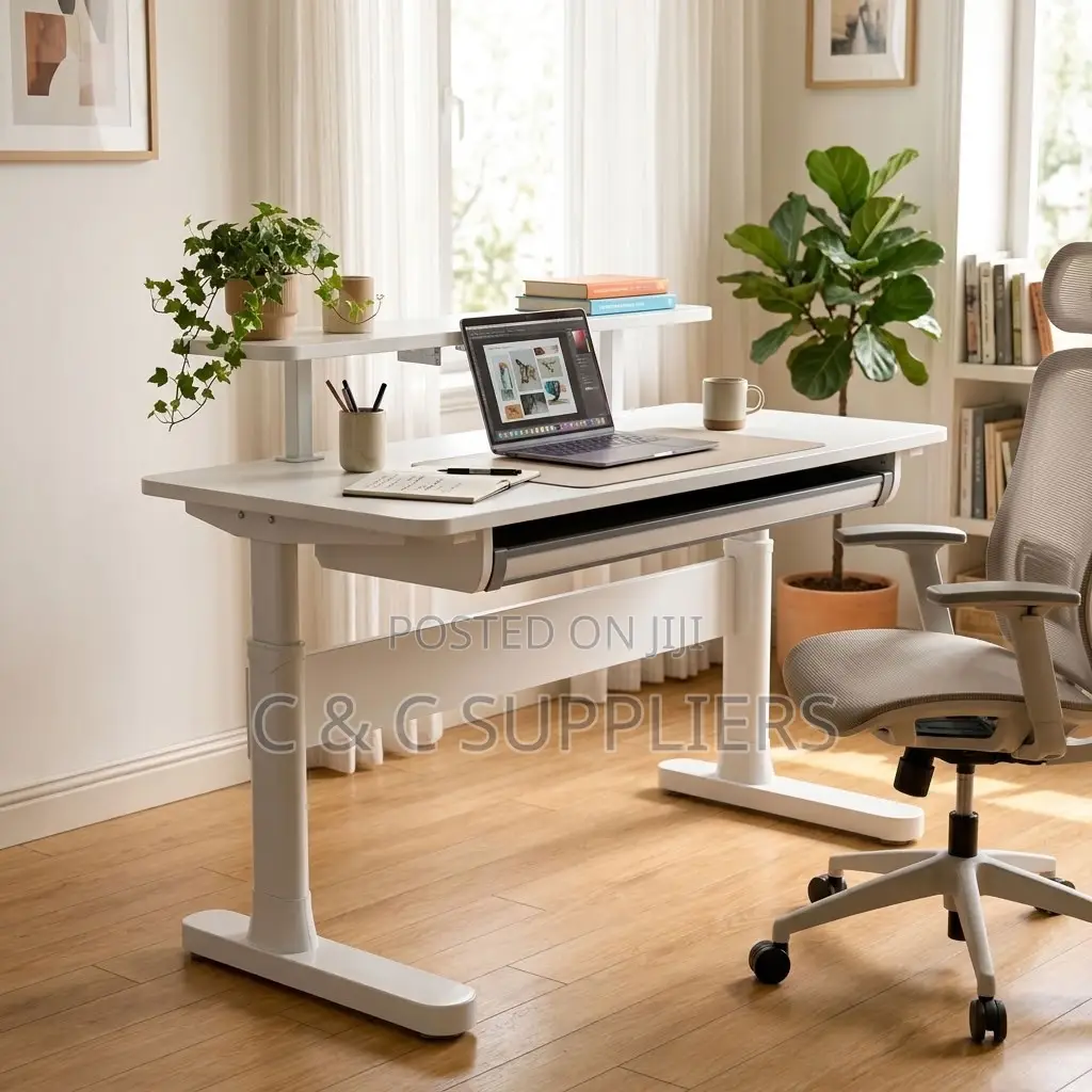 White Manual Adjustable Study Desk-120cm