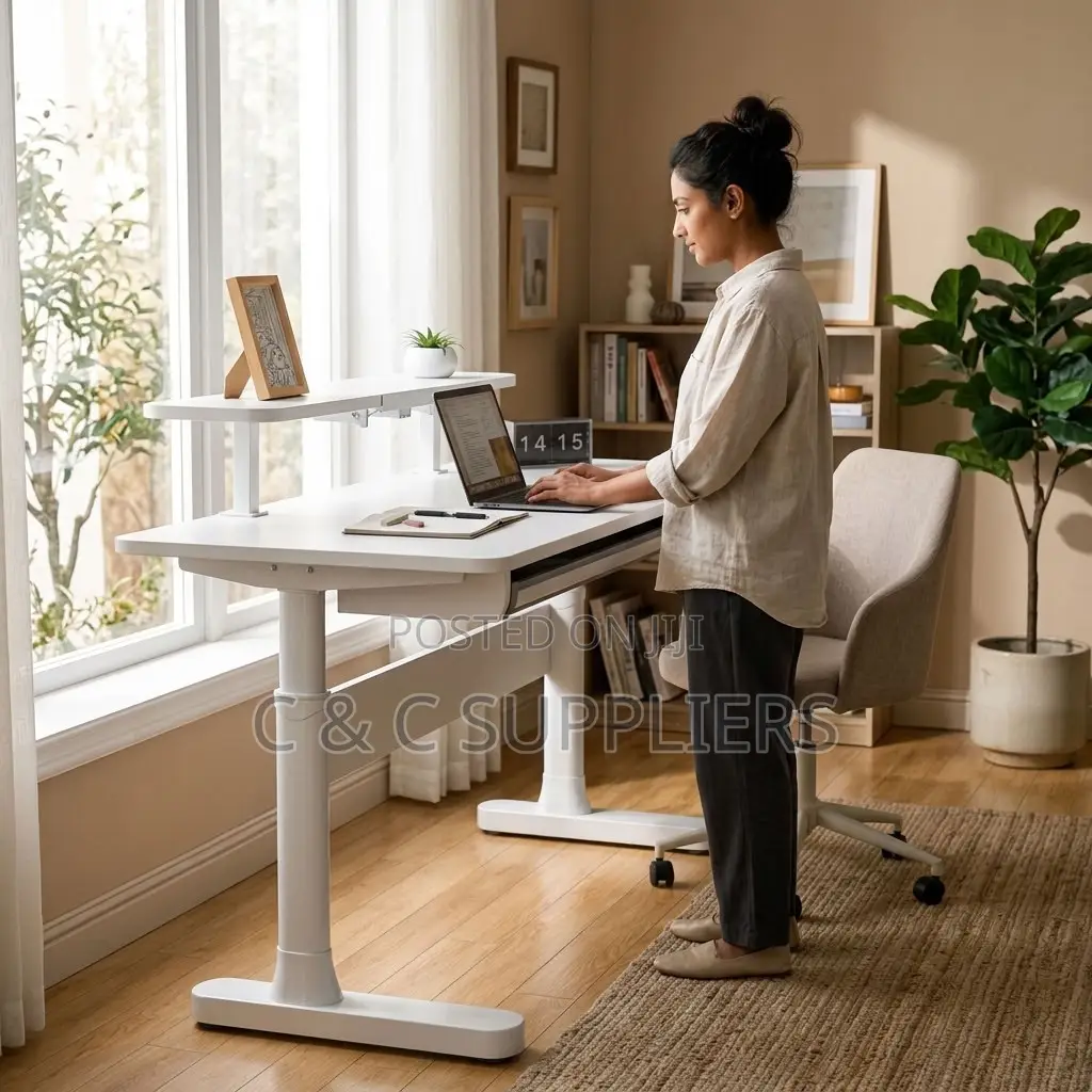 White Manual Adjustable Study Desk-120cm