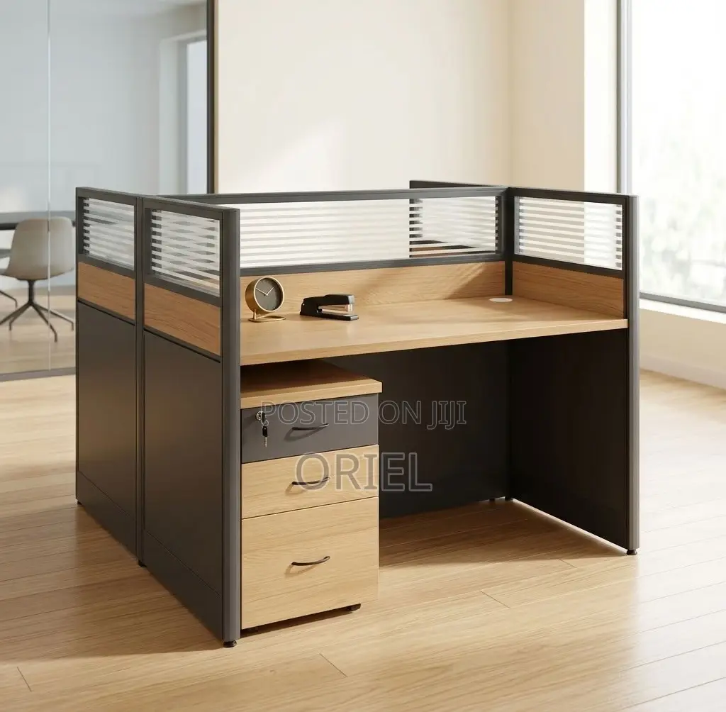 Office Workstation : Brown 2-Person Modular Workstation Desk