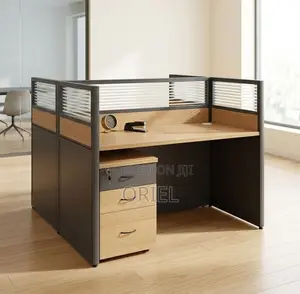Office Workstation : Brown 2-Person Modular Workstation Desk