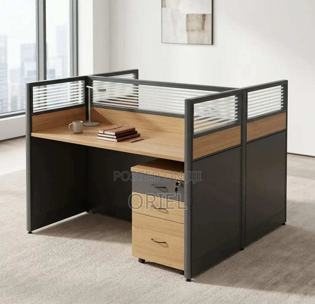 Office Workstation : Brown 2-Person Modular Workstation Desk