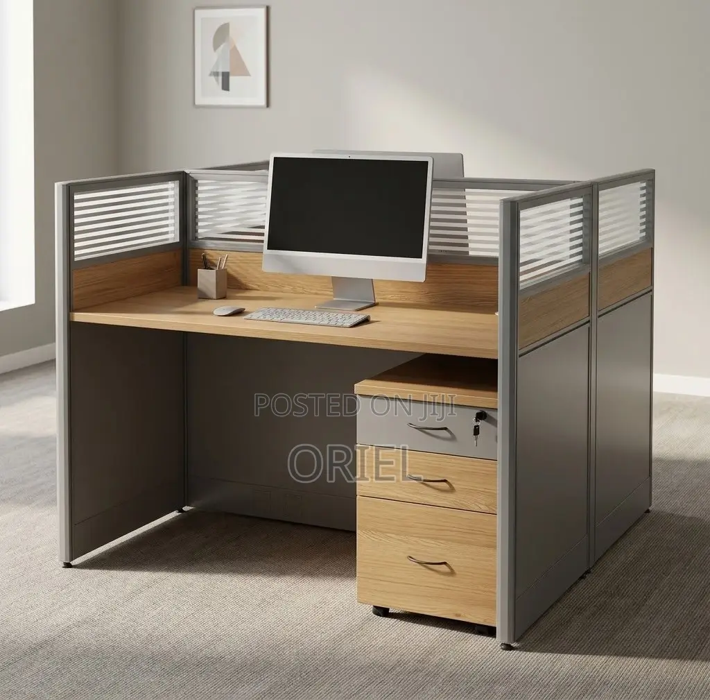 Office Workstation : Brown 2-Person Modular Workstation Desk