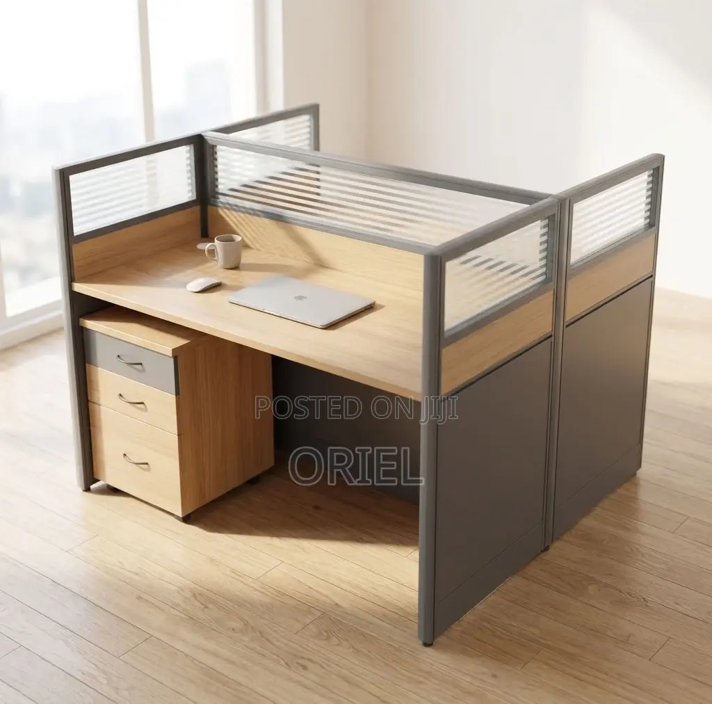 Office Workstation : Brown 2-Person Modular Workstation Desk