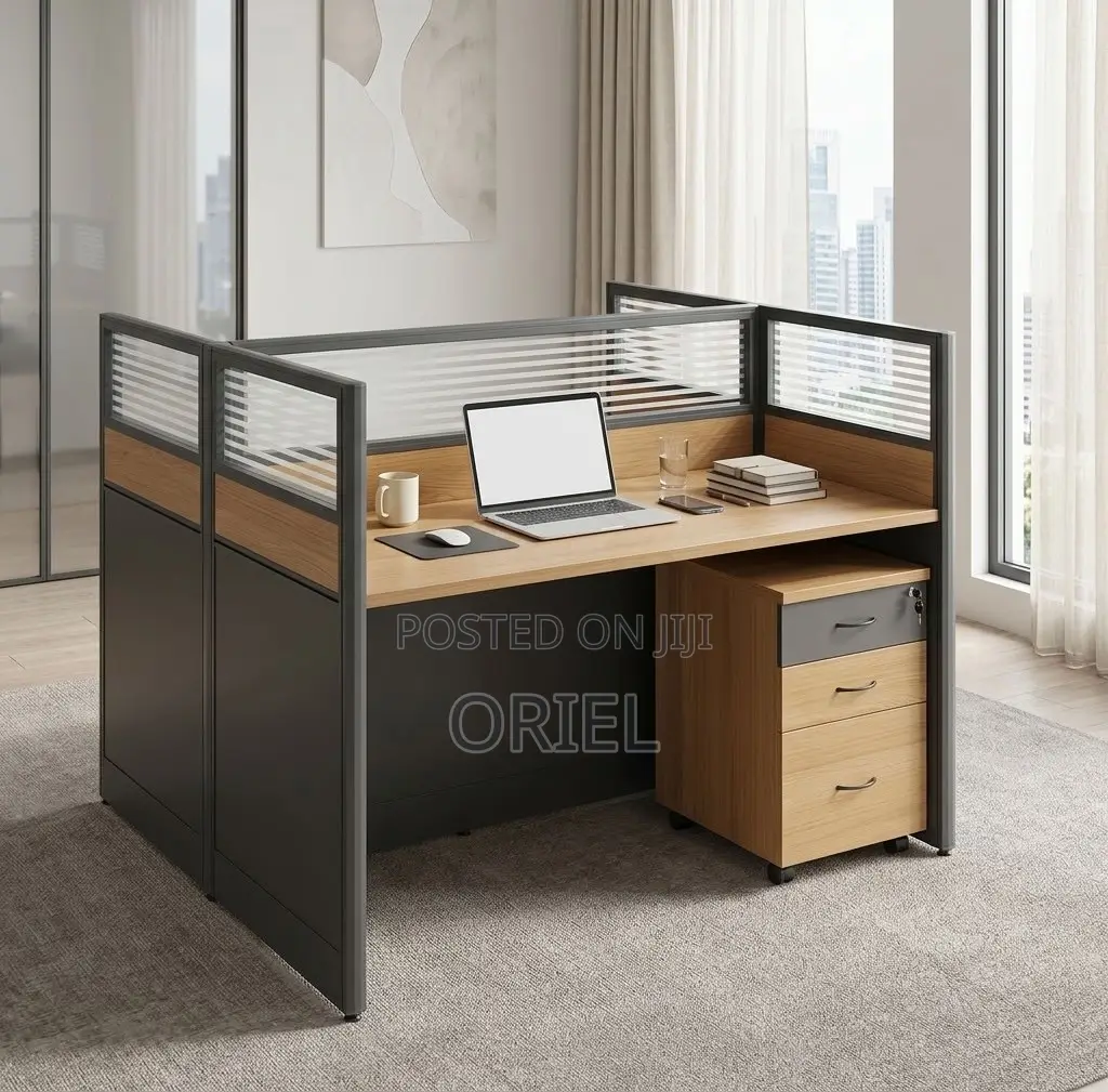Office Workstation : Brown 2-Person Modular Workstation Desk