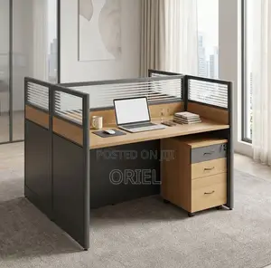 Office Workstation : Brown 2-Person Modular Workstation Desk
