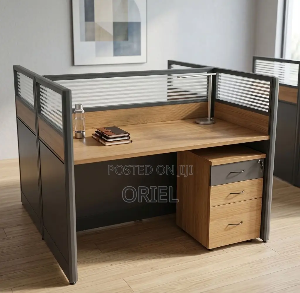 Office Workstation : Brown 2-Person Modular Workstation Desk