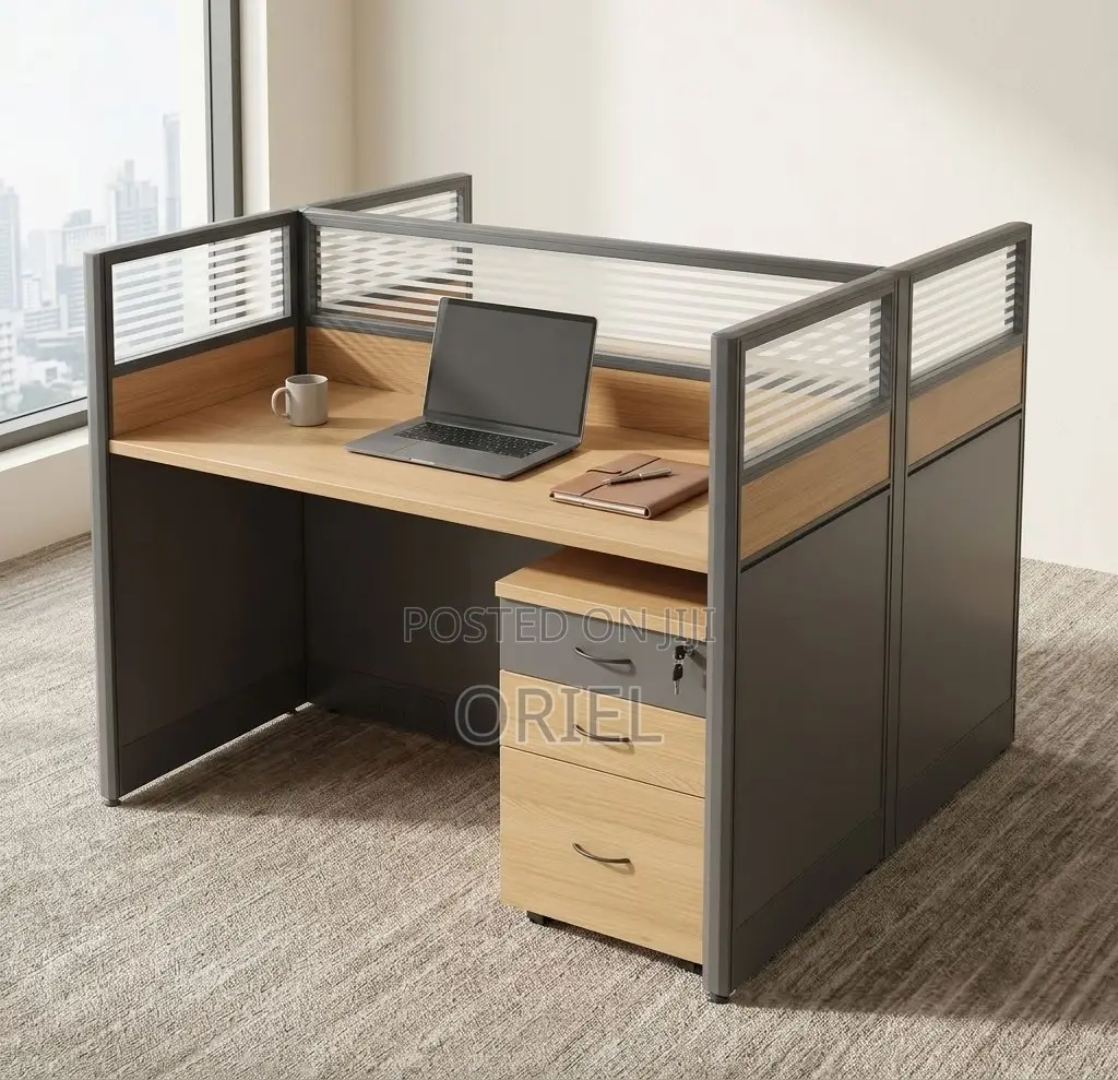 Office Workstation : Brown 2-Person Modular Workstation Desk
