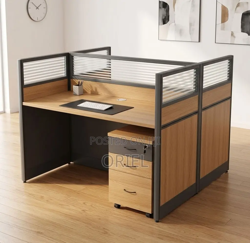 Office Workstation : Brown 2-Person Modular Workstation Desk