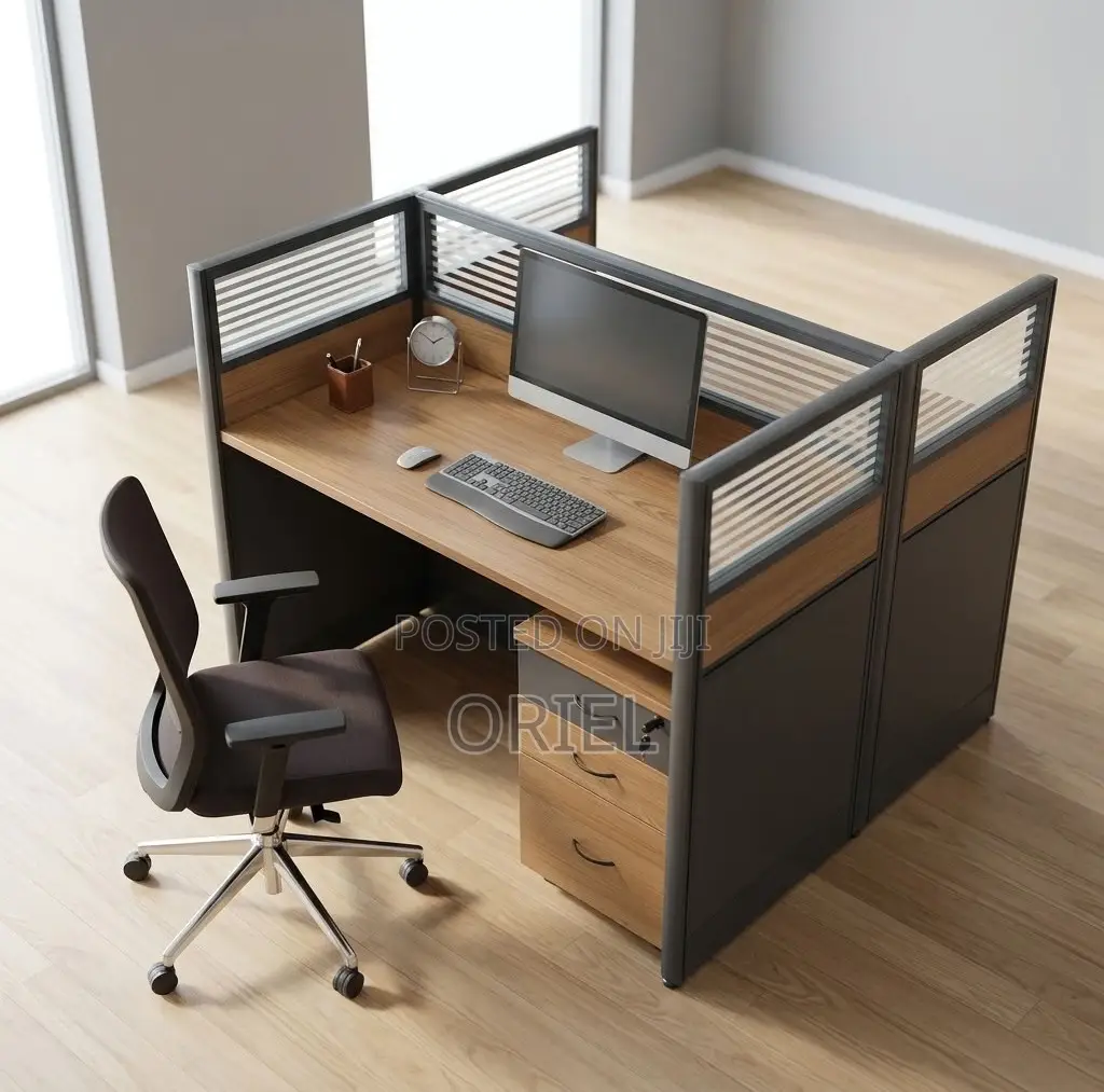 Office Workstation : Brown 2-Person Modular Workstation Desk