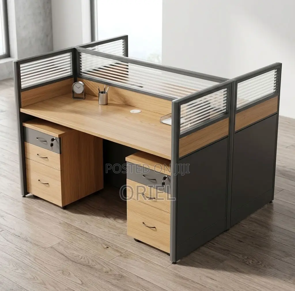Office Workstation : Brown 2-Person Modular Workstation Desk