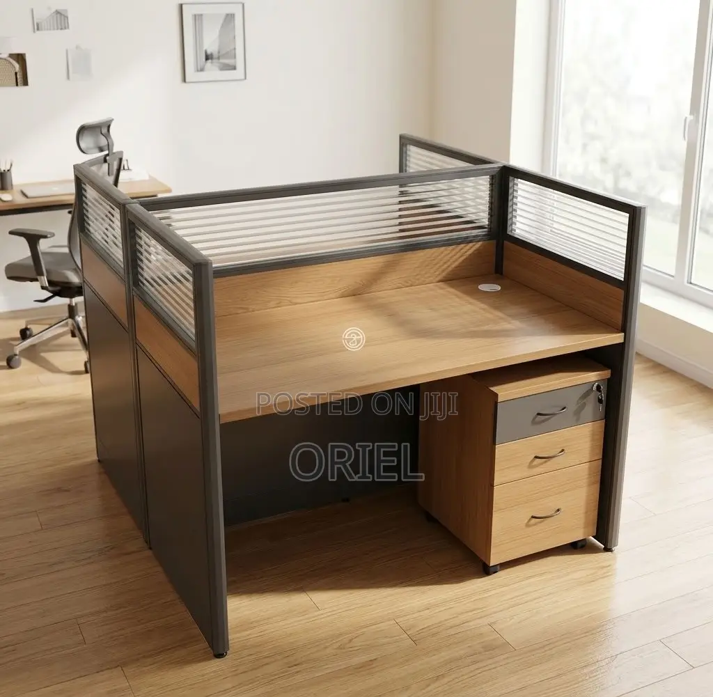 Office Workstation : Brown 2-Person Modular Workstation Desk