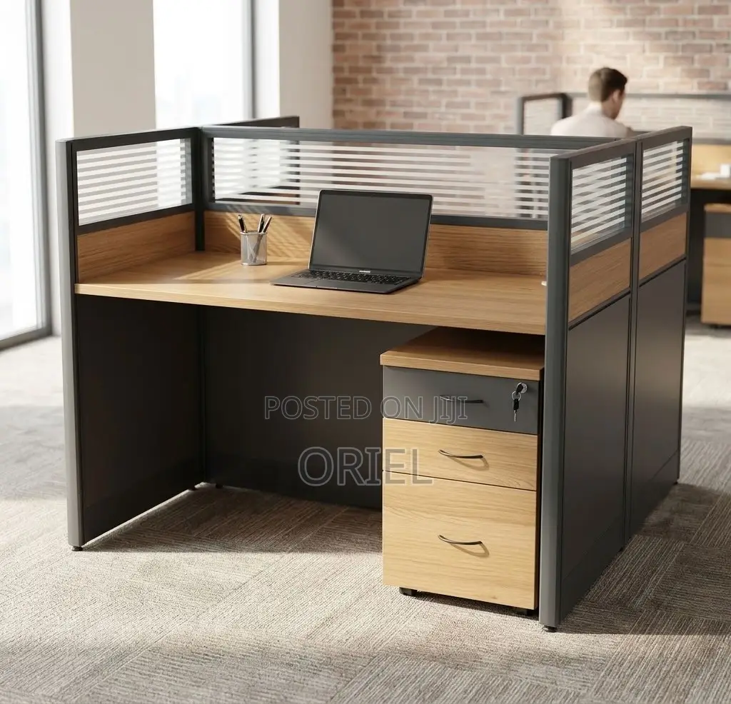 Office Workstation : Brown 2-Person Modular Workstation Desk