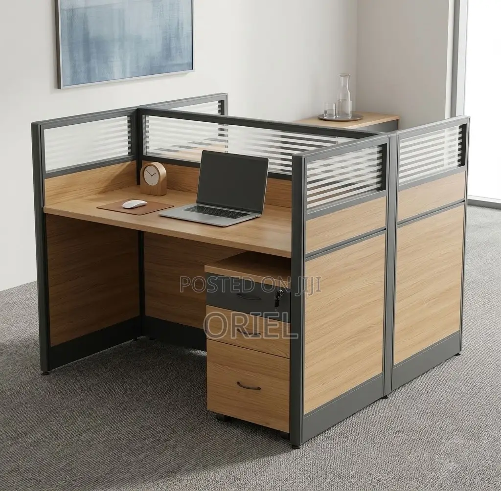 Office Workstation : Brown 2-Person Modular Workstation Desk