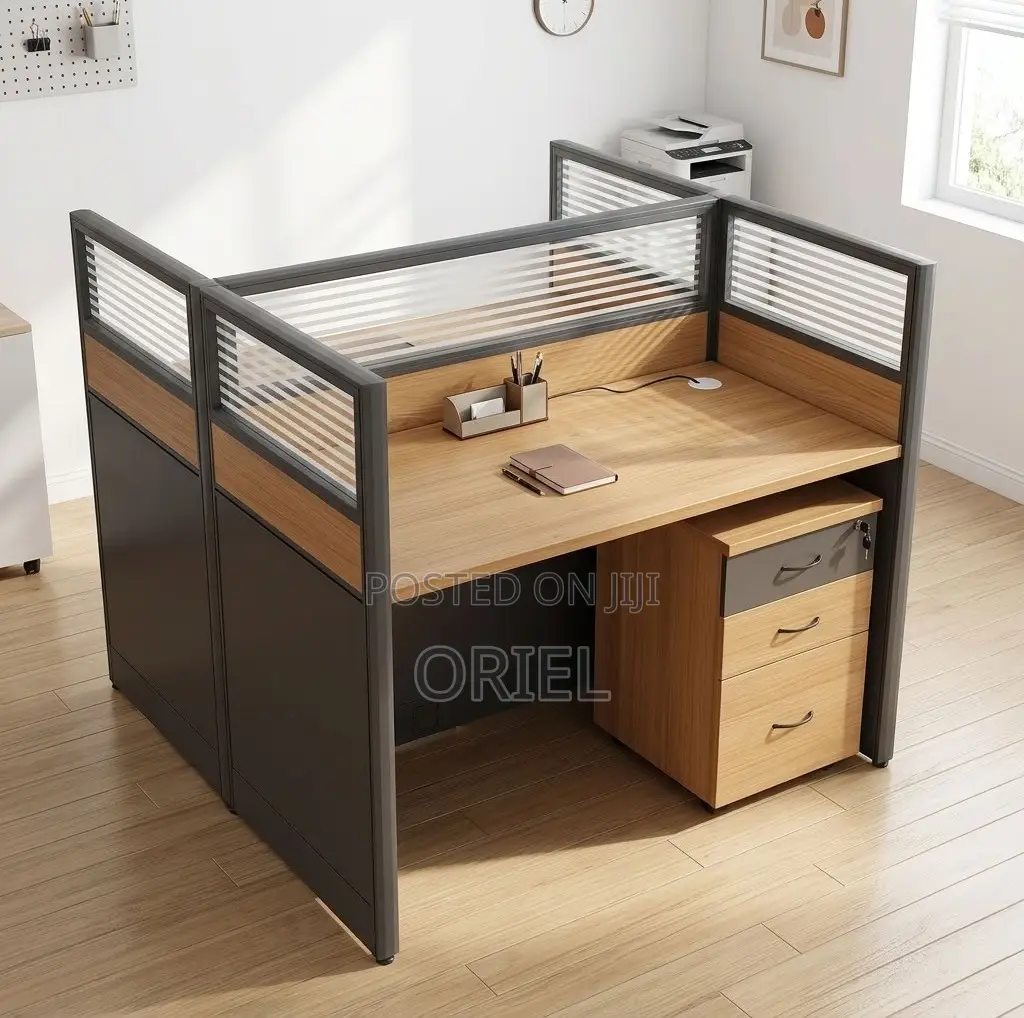 Office Workstation : Brown 2-Person Modular Workstation Desk