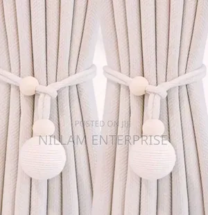 Curtain Tieback With Natural Wood Bead& Knotted Ball