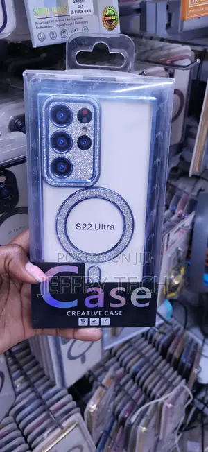 Blue Glitter-Infused Magnetic Phone Case for Samsung Galaxy S22 Ultra