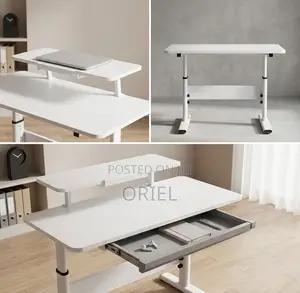 Office Desk : 1200Mm Manual Adjustable White Desk