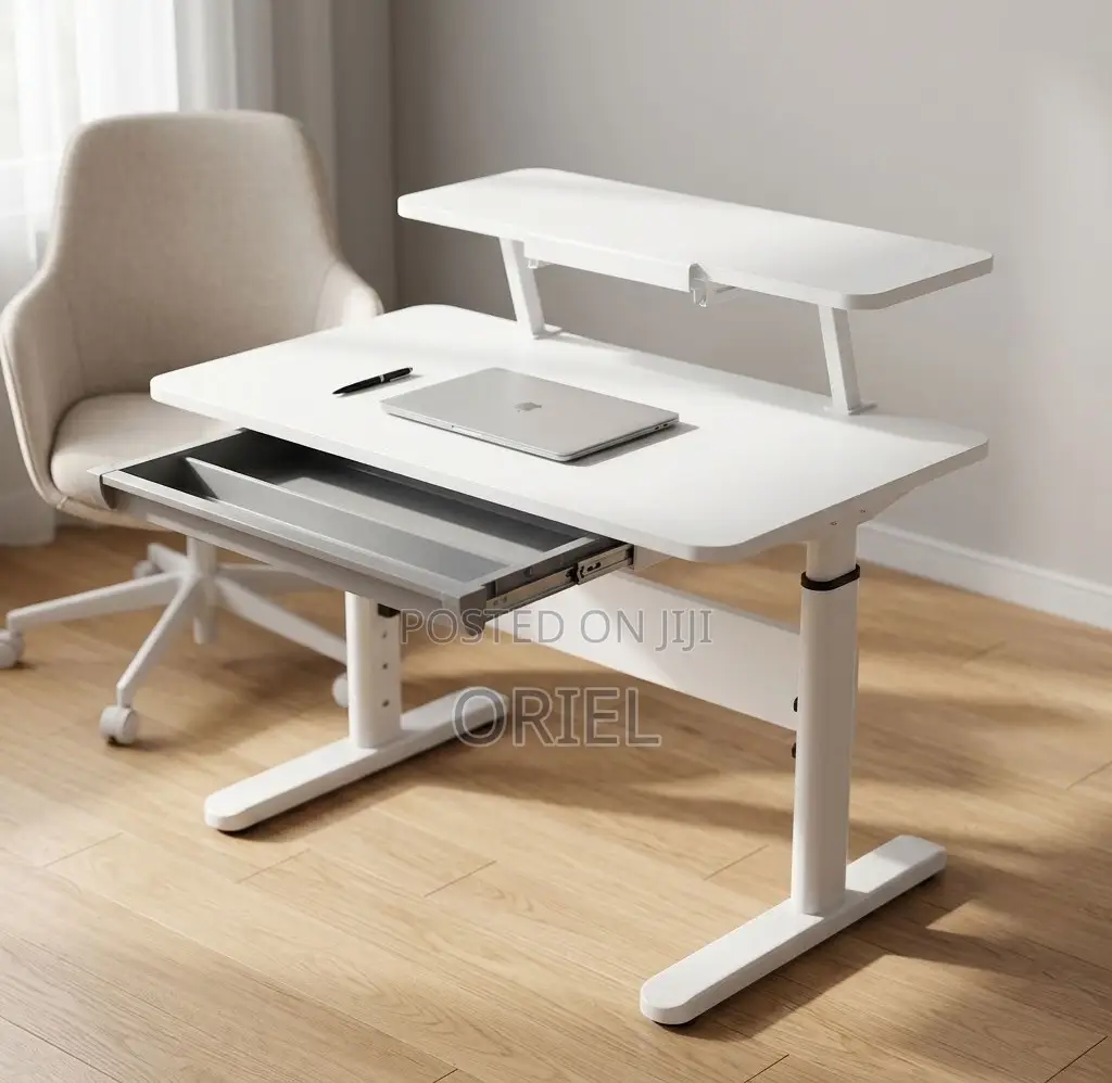 Office Desk : 1200Mm Manual Adjustable White Desk