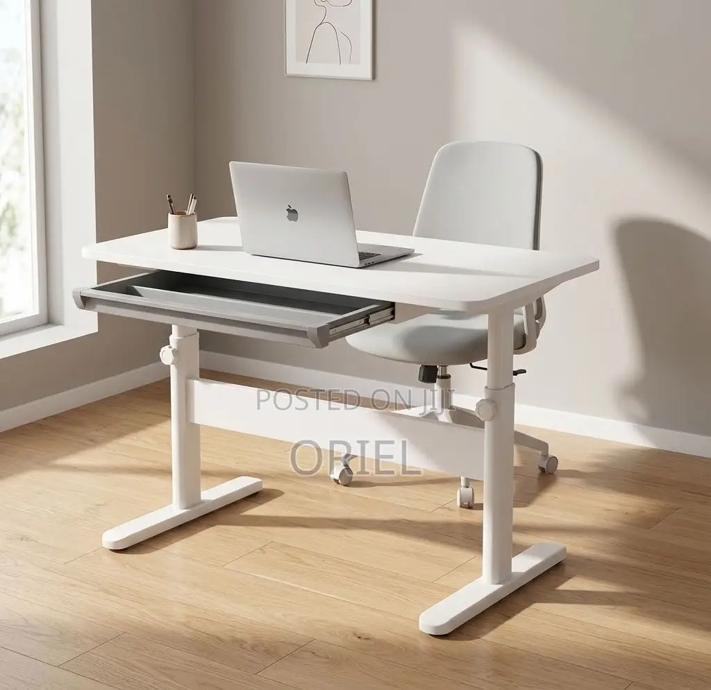 Office Desk : 1200Mm Manual Adjustable White Desk