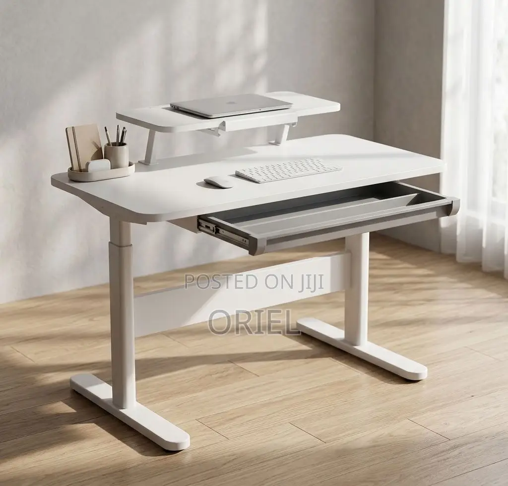 Office Desk : 1200Mm Manual Adjustable White Desk
