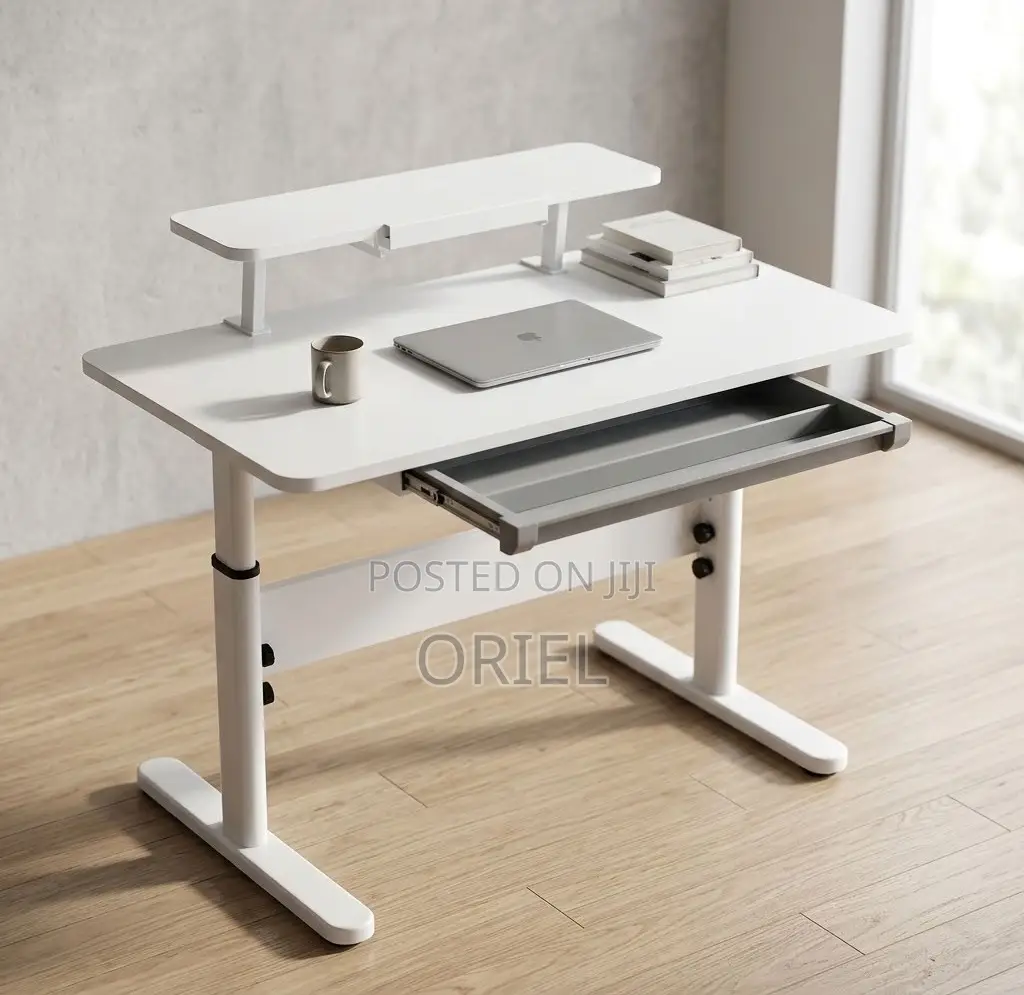 Office Desk : 1200Mm Manual Adjustable White Desk