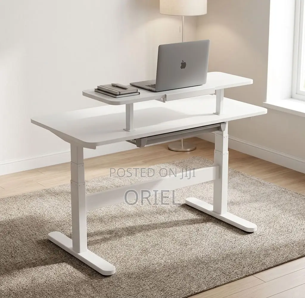 Office Desk : 1200Mm Manual Adjustable White Desk