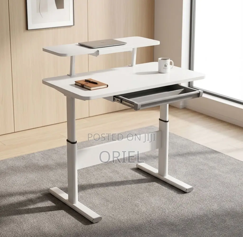 Office Desk : 1200Mm Manual Adjustable White Desk