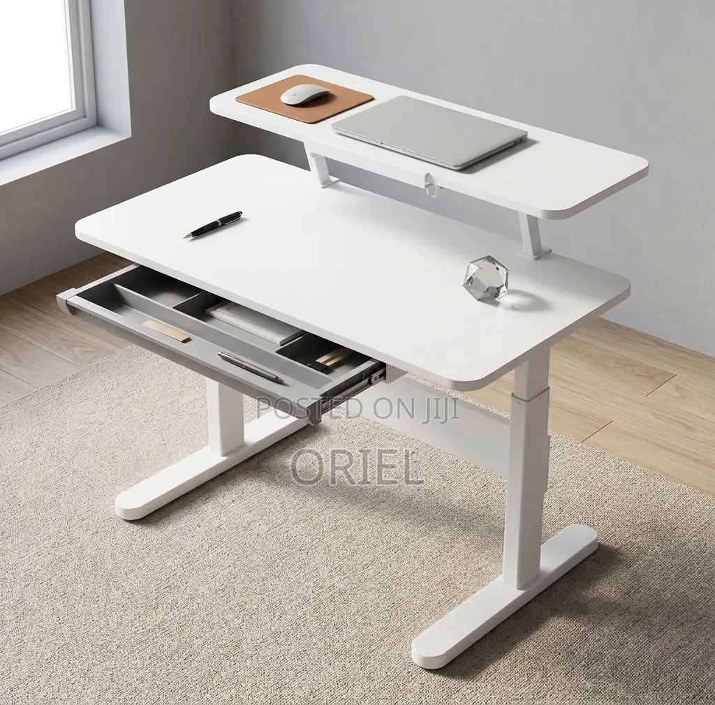 Office Desk : 1200Mm Manual Adjustable White Desk