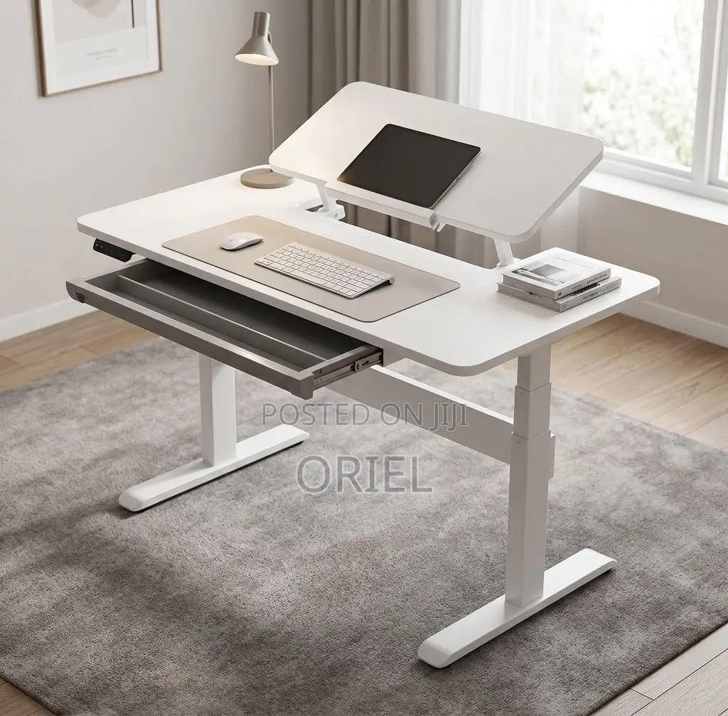 Office Desk : 1200Mm Manual Adjustable White Desk