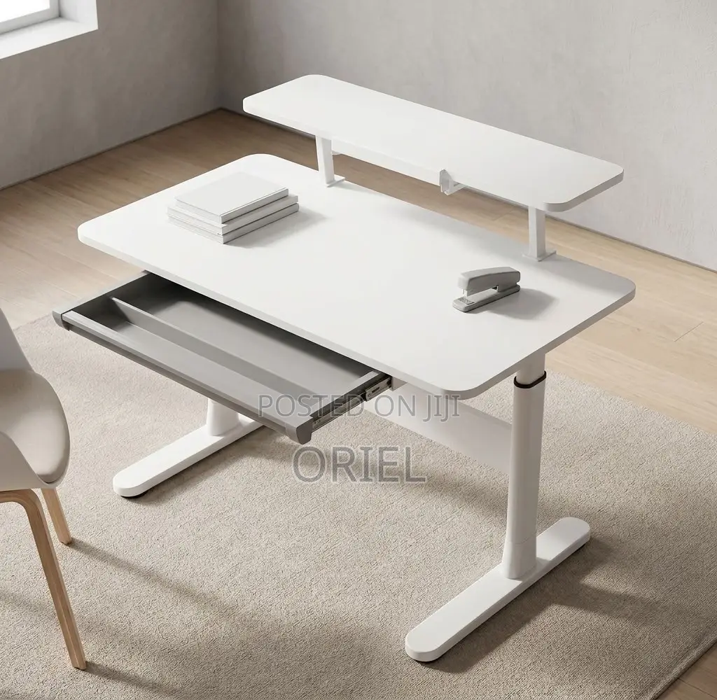 Office Desk : 1200Mm Manual Adjustable White Desk