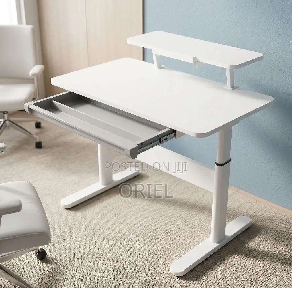 Office Desk : 1200Mm Manual Adjustable White Desk