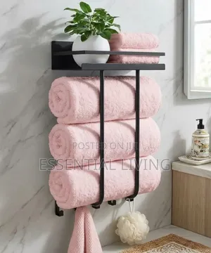 Towel Rack & Bathroom Shelf Modern Black Metal Wall-Mounted