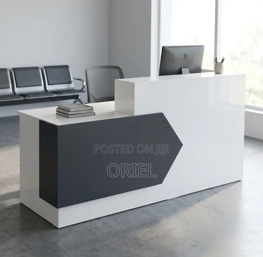 Office Reception Desk : 2M Black & White Reception Desk