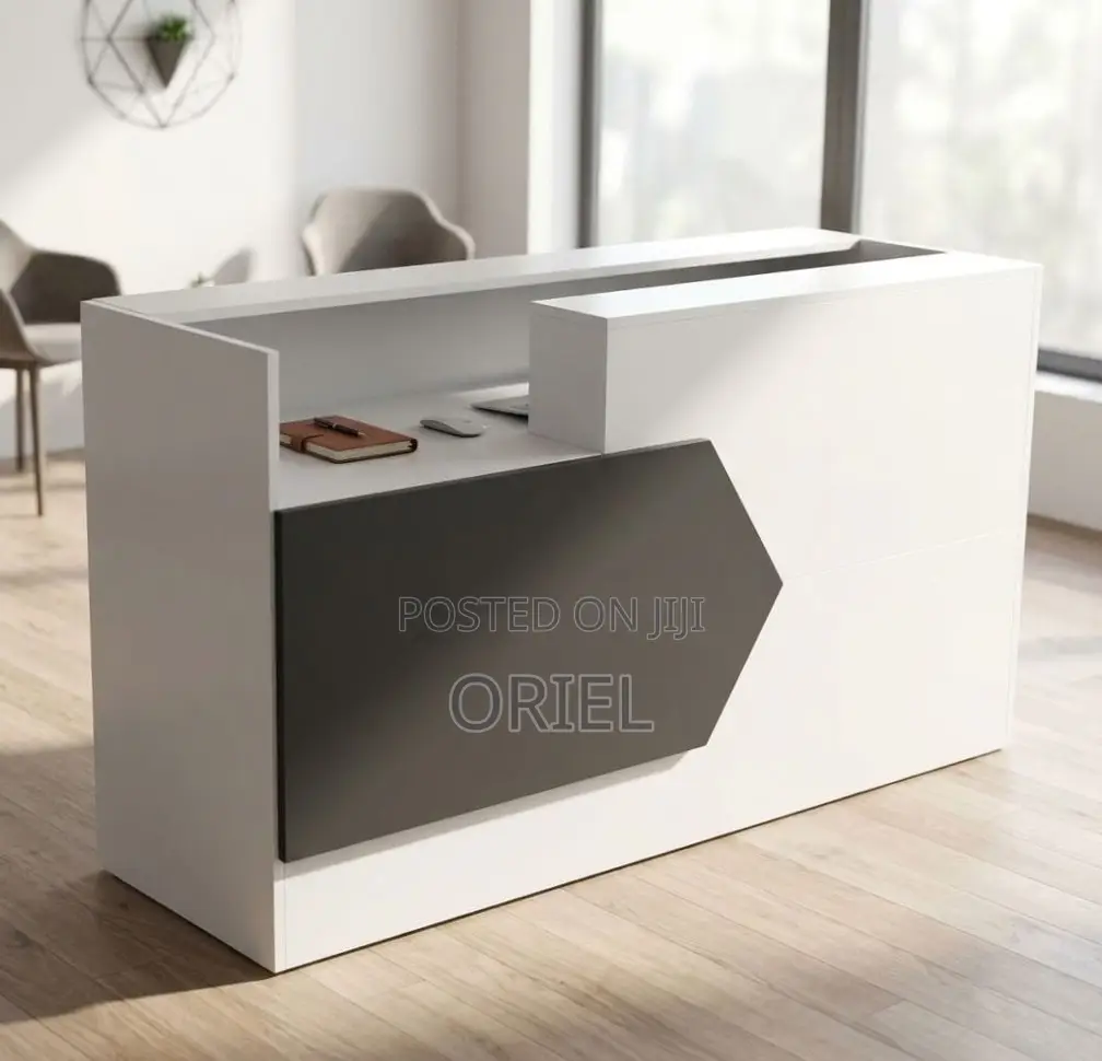 Office Reception Desk : 2M Black & White Reception Desk