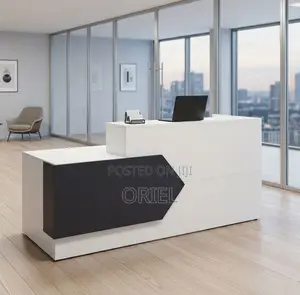 Office Reception Desk : 2M Black & White Reception Desk