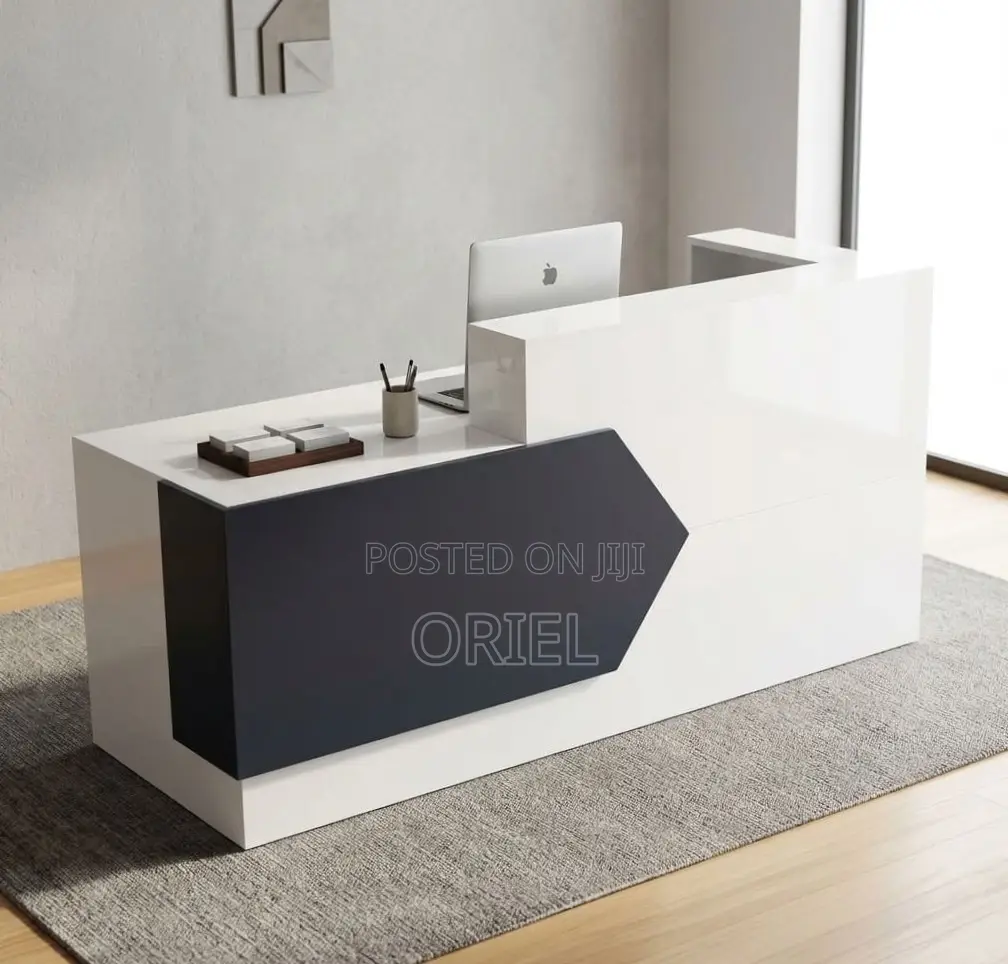 Office Reception Desk : 2M Black & White Reception Desk