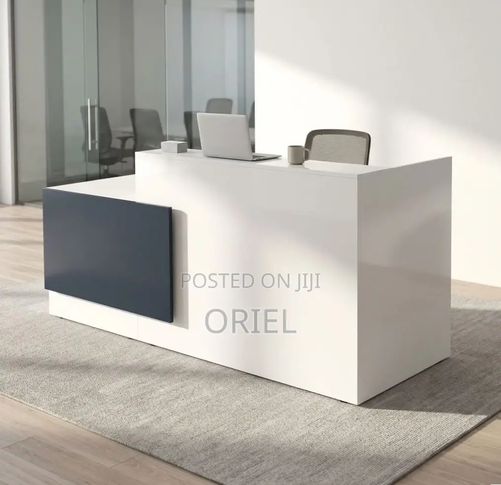 Office Reception Desk : 2M Black & White Reception Desk