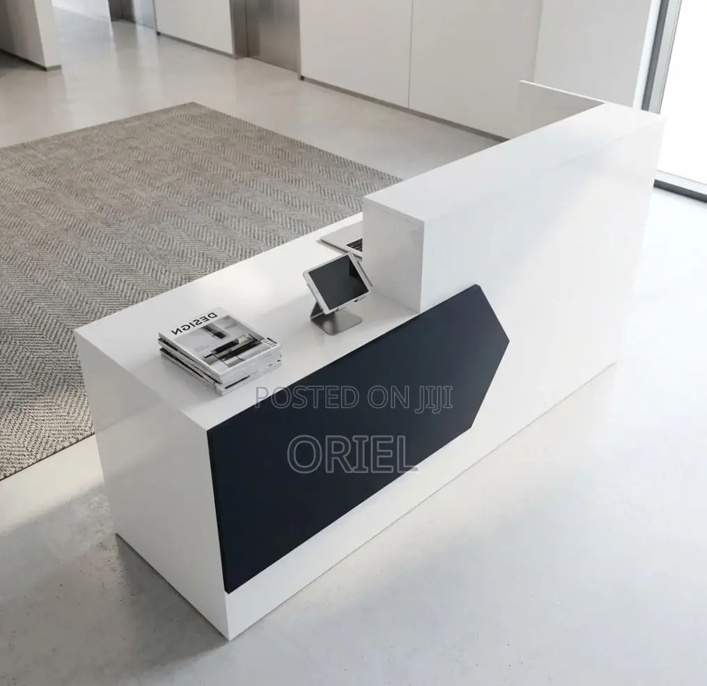 Office Reception Desk : 2M Black & White Reception Desk
