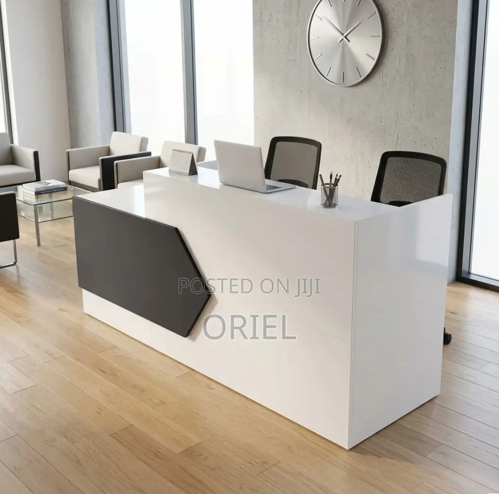 Office Reception Desk : 2M Black & White Reception Desk