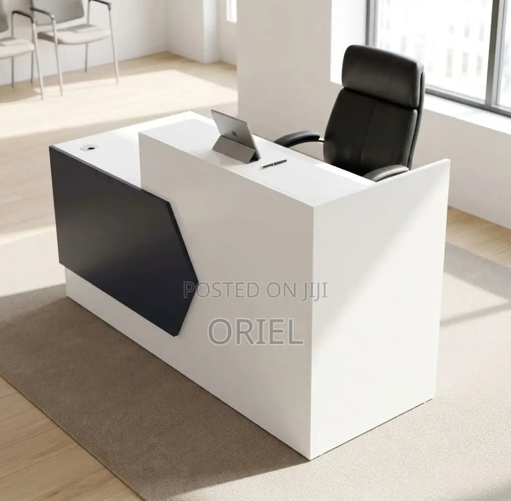 Office Reception Desk : 2M Black & White Reception Desk