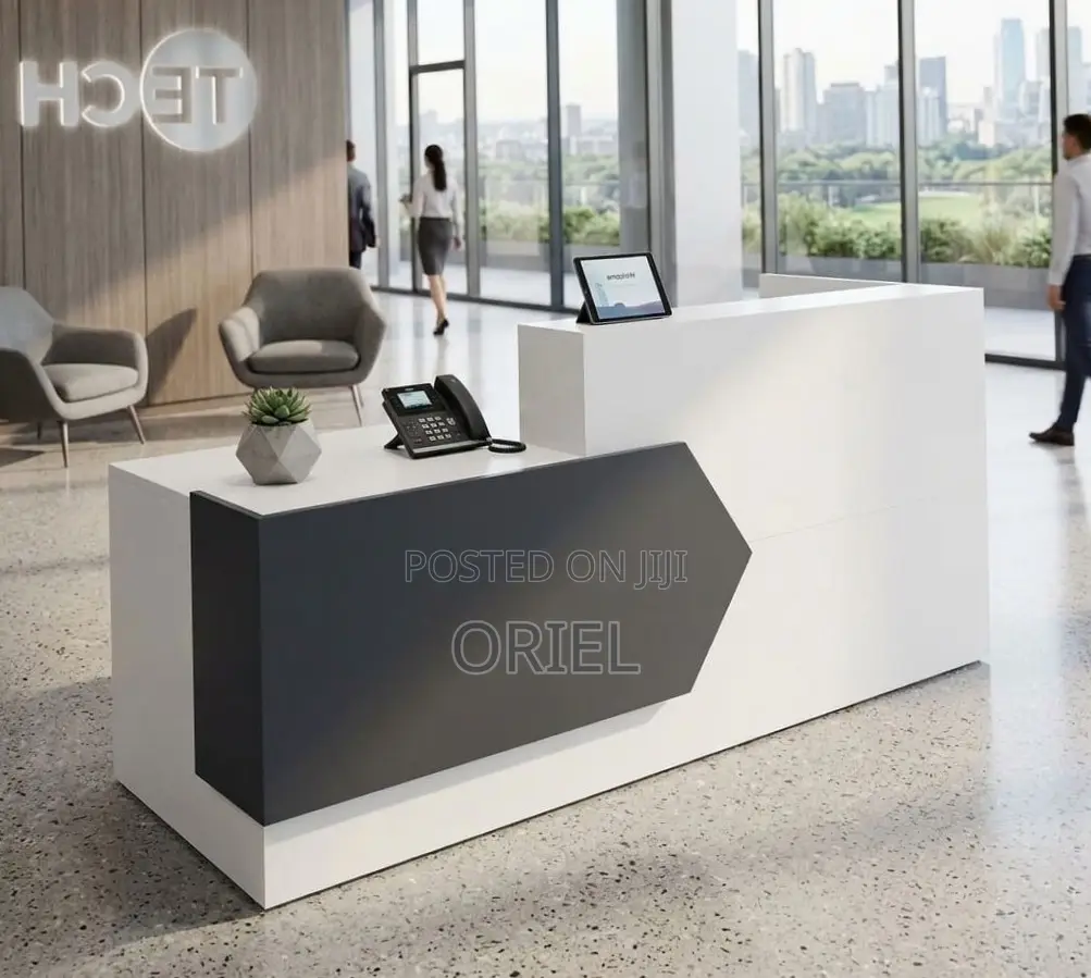 Office Reception Desk : 2M Black & White Reception Desk