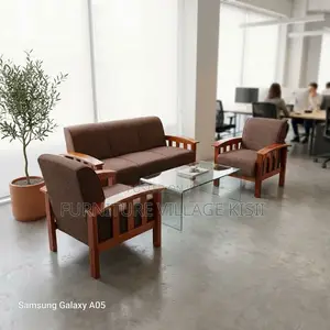 5-Seater Brown Fabric Office Sofa