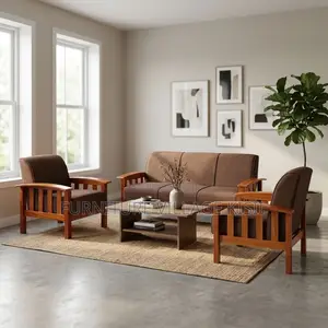 5-Seater Brown Fabric Office Sofa