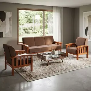 5-Seater Brown Fabric Office Sofa
