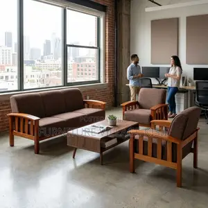 5-Seater Brown Fabric Office Sofa