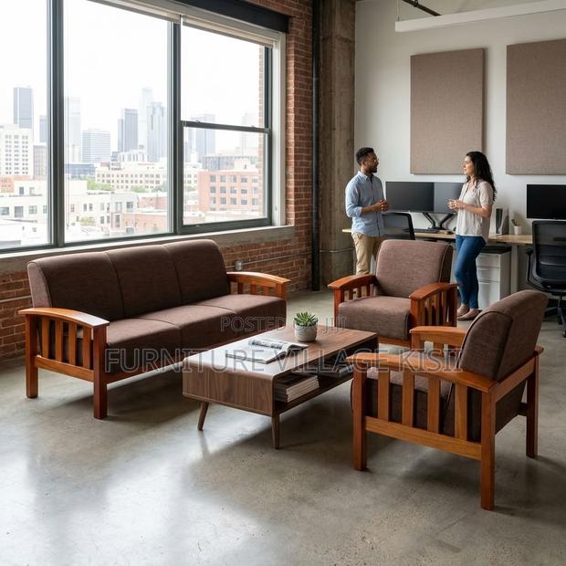 5-Seater Brown Fabric Office Sofa - thumbnail 4