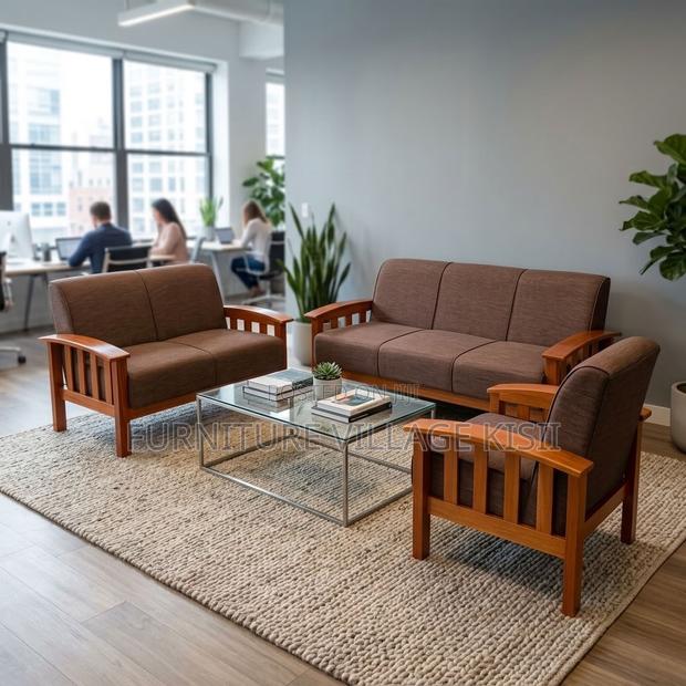 5-Seater Brown Fabric Office Sofa - thumbnail 5