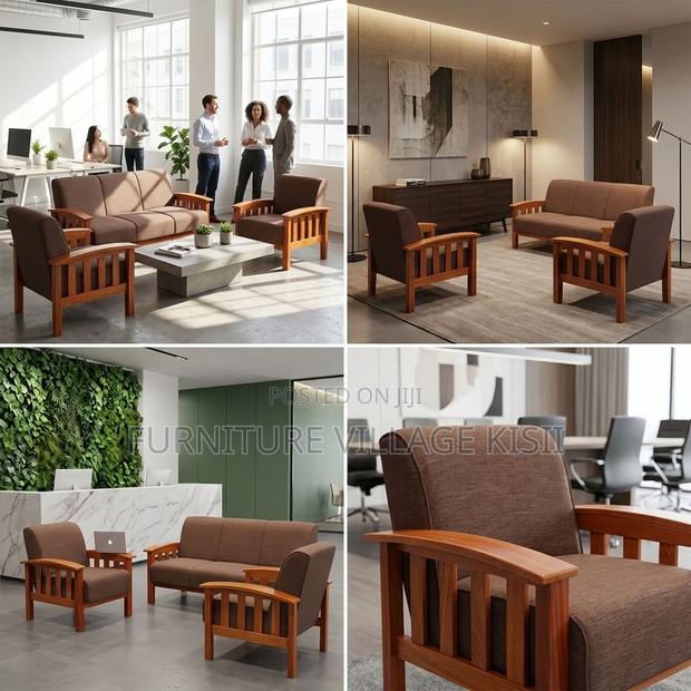 5-Seater Brown Fabric Office Sofa - thumbnail 6