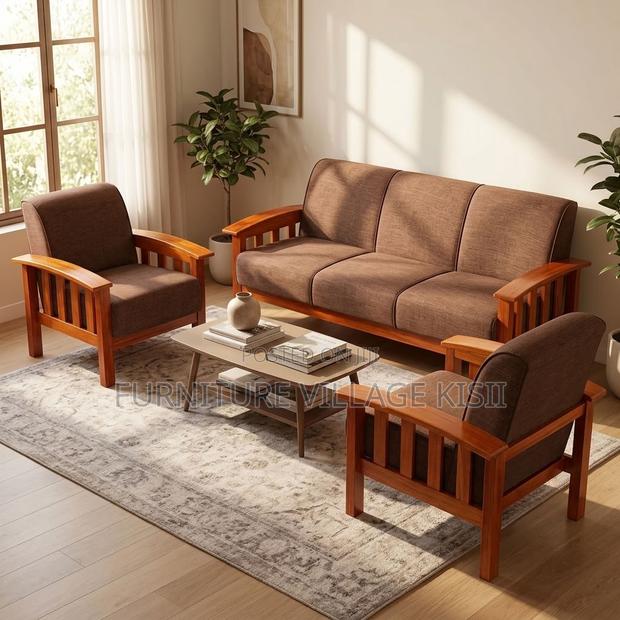 5-Seater Brown Fabric Office Sofa - thumbnail 7